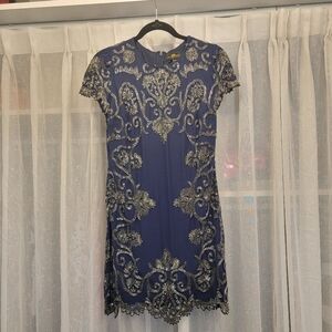 Lotus Threads Beaded Short Sleeve Dress Navy Blue Size 8 NWT